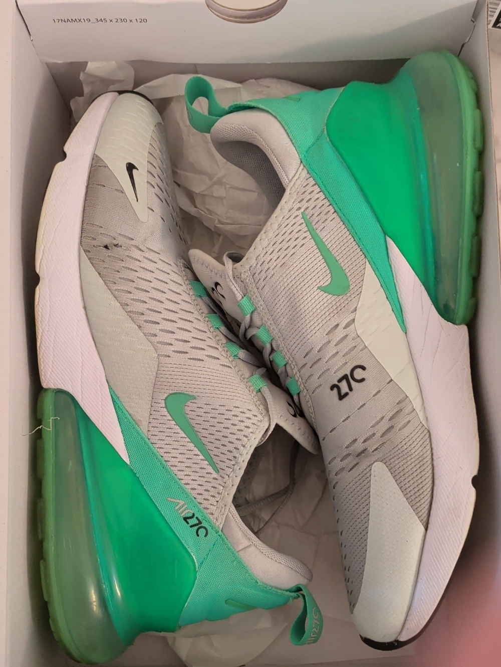 Nike Air Max 270 Men’s Sneakers in Light Gray & Teal Green Sz 11